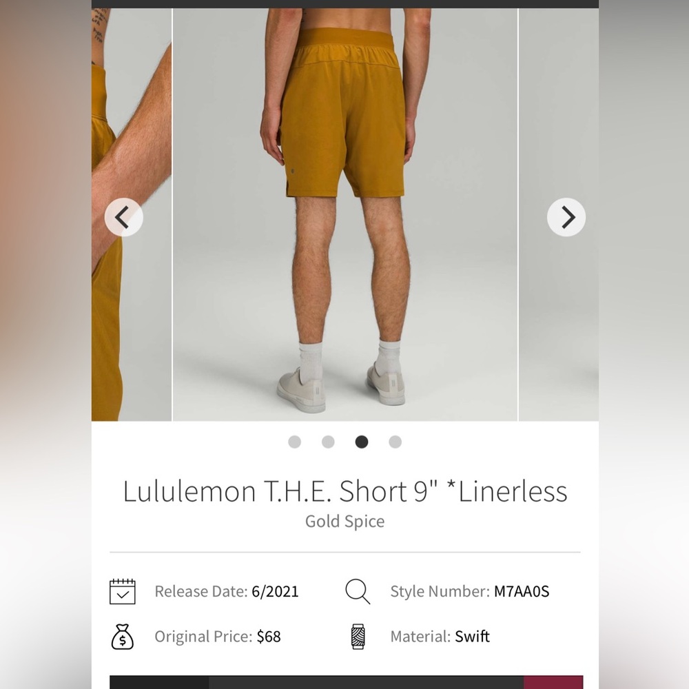 🍋Men’s Lululemon T.H.E. Short 9” Linerless size L gold spice🍋